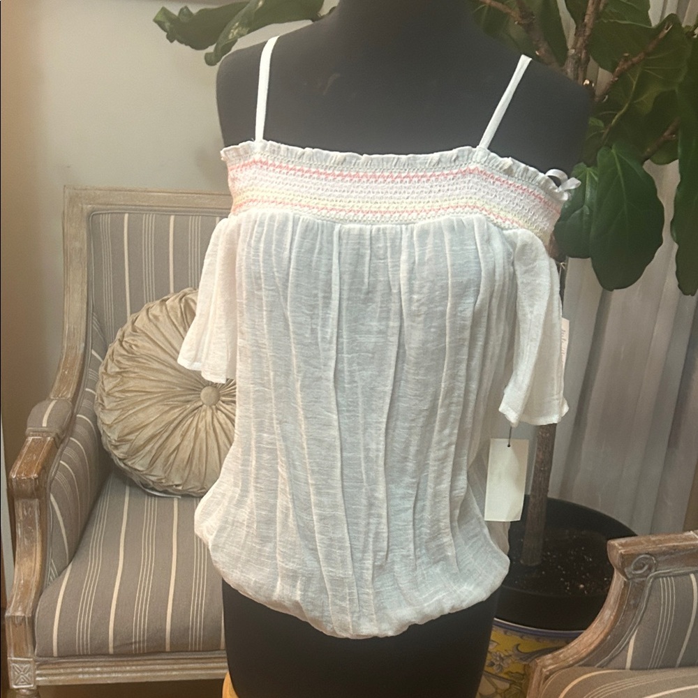 BCX White Off-Shoulder Blouse with Pink Accents